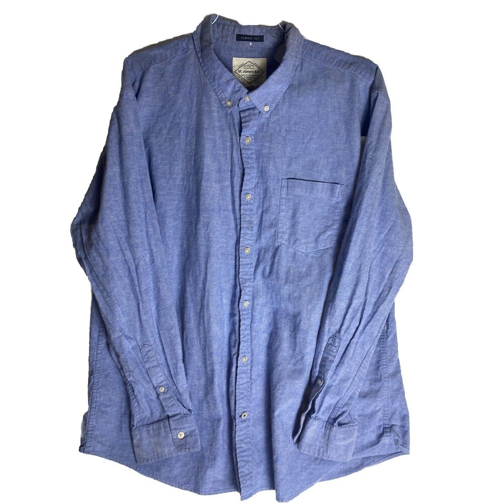 St Johns Bay Shirt Men XXL Blue  Cloth Heavy Flannel Button Up Long Sleeve